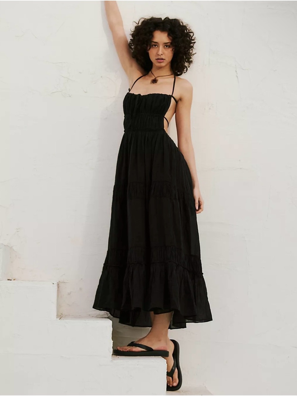 Free People Black Smocked Maxi Dress with Spaghetti Straps